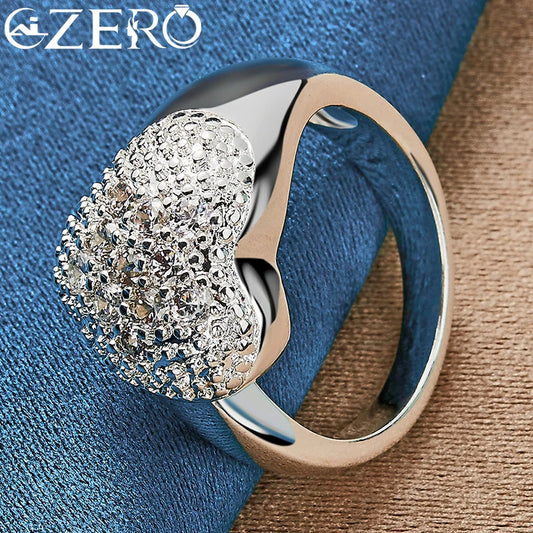 Luxury 925 Sterling Silver Crystal Love Heart Ring