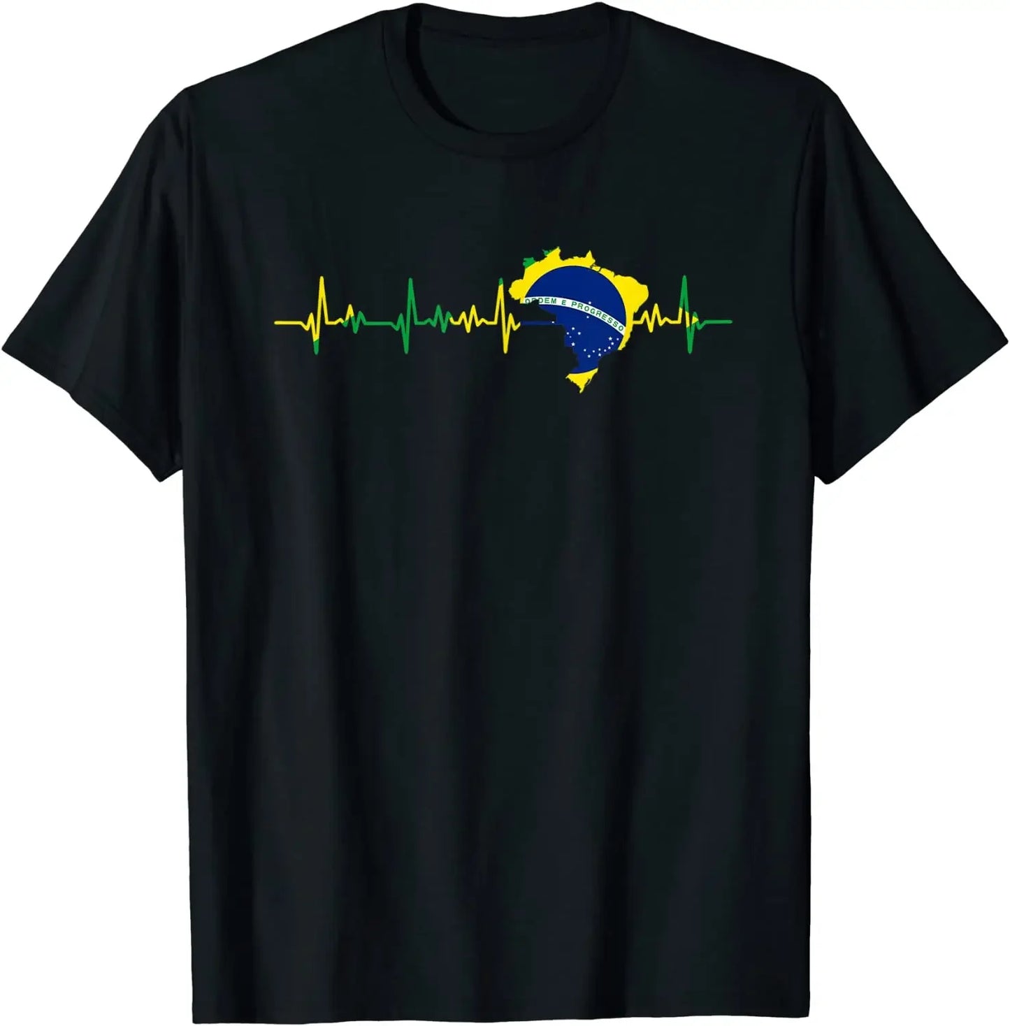 Brazil Flag Heartbeat Brasil Men T-Shirt Short Sleeve 100% Cotton O-Neck Men's Clothing - Empire P.E
