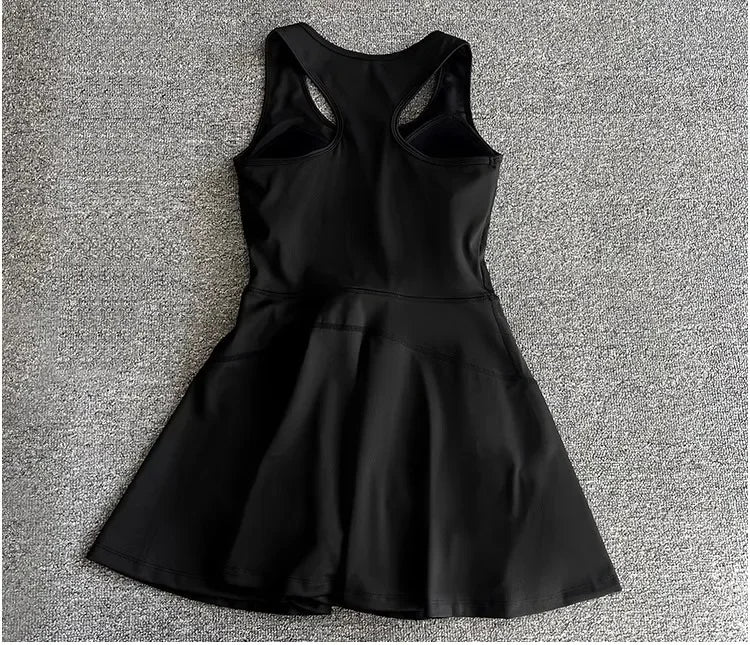 Tennis Skirt Casual Half Zipper Sports Fitness Dress Anti-Running High Waist Slim Golf Yoga Dress - Empire P.E