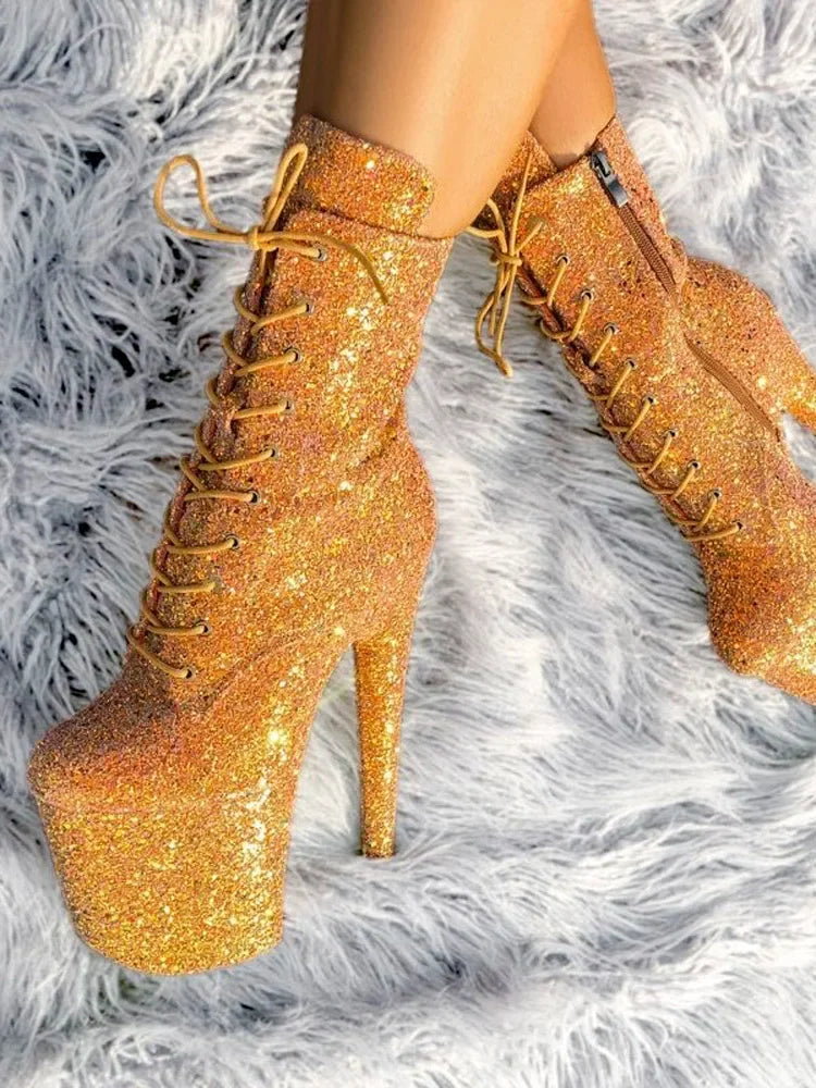 exotic ultra-high heel nightclub sexy Lace-up 20cm pole dance boots - Empire P.E