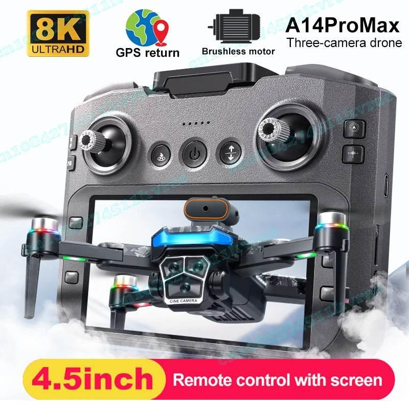 Drone with Camera Professional 4K HD Aerial Photography Dron GPS Return 4.5inch LCD Screen RC Quadcopter Three Camera Drone Toys - Empire P.E
