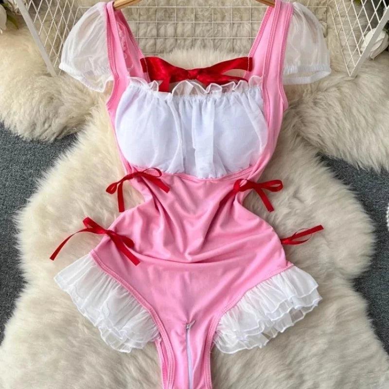 Hollow Out Cosplay Lingerie Lace Backless Jumpsuit - Empire P.E