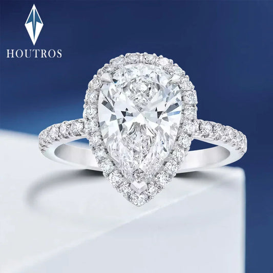 1ct 2ct Pear Cut D Color Moissanite Rings for Women 925 Sterling Silver - Empire P.E
