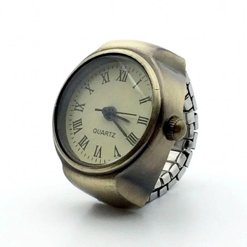 Vintage Punk Finger Watch Mini Elastic Strap Alloy Watches Couple Rings Jewelry Clock Retro Roman Quartz Watch Rings Women Men - Empire P.E