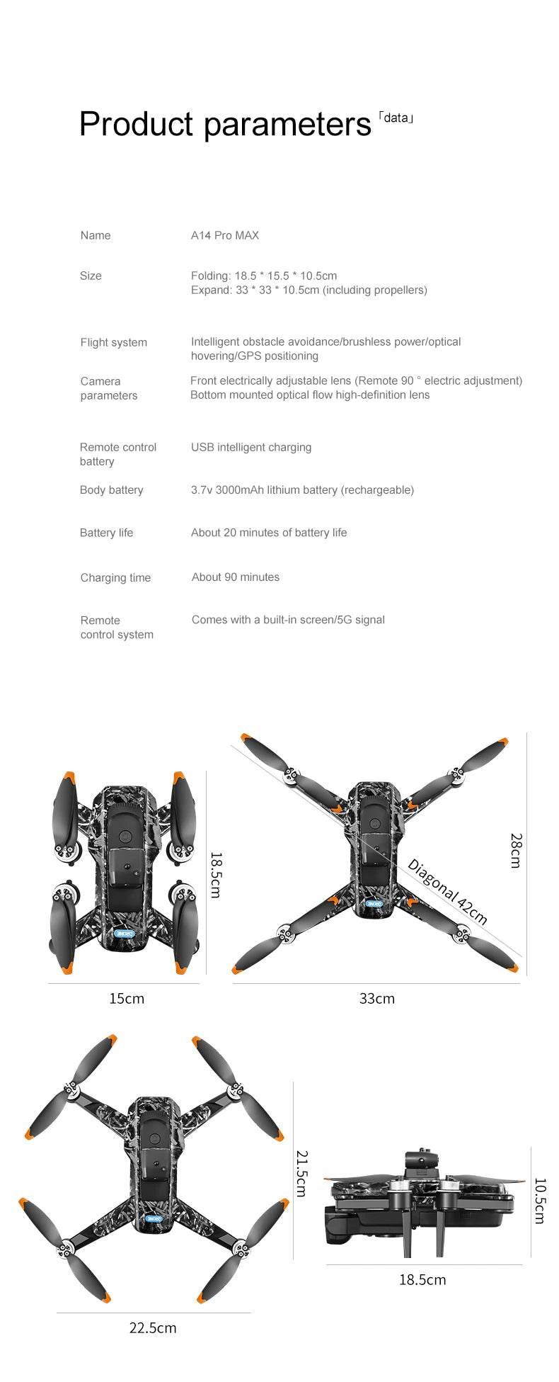 Drone with Camera Professional 4K HD Aerial Photography Dron GPS Return 4.5inch LCD Screen RC Quadcopter Three Camera Drone Toys - Empire P.E