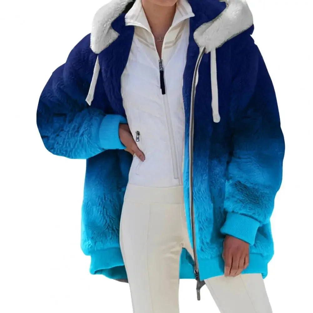 Women Winter Coat Solid Color Long Sleeves Zipper