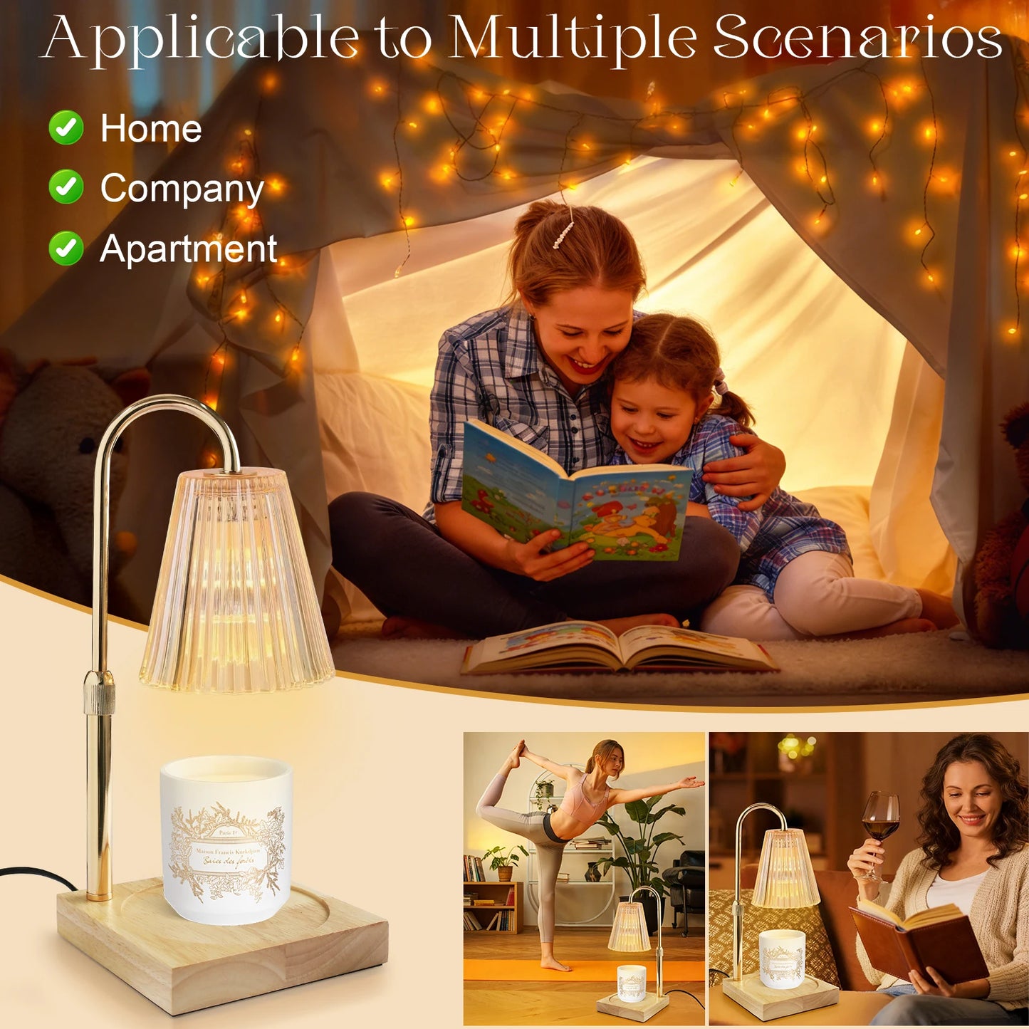 Candle Warmer Lamp With Wooden Tray Candle Holder
