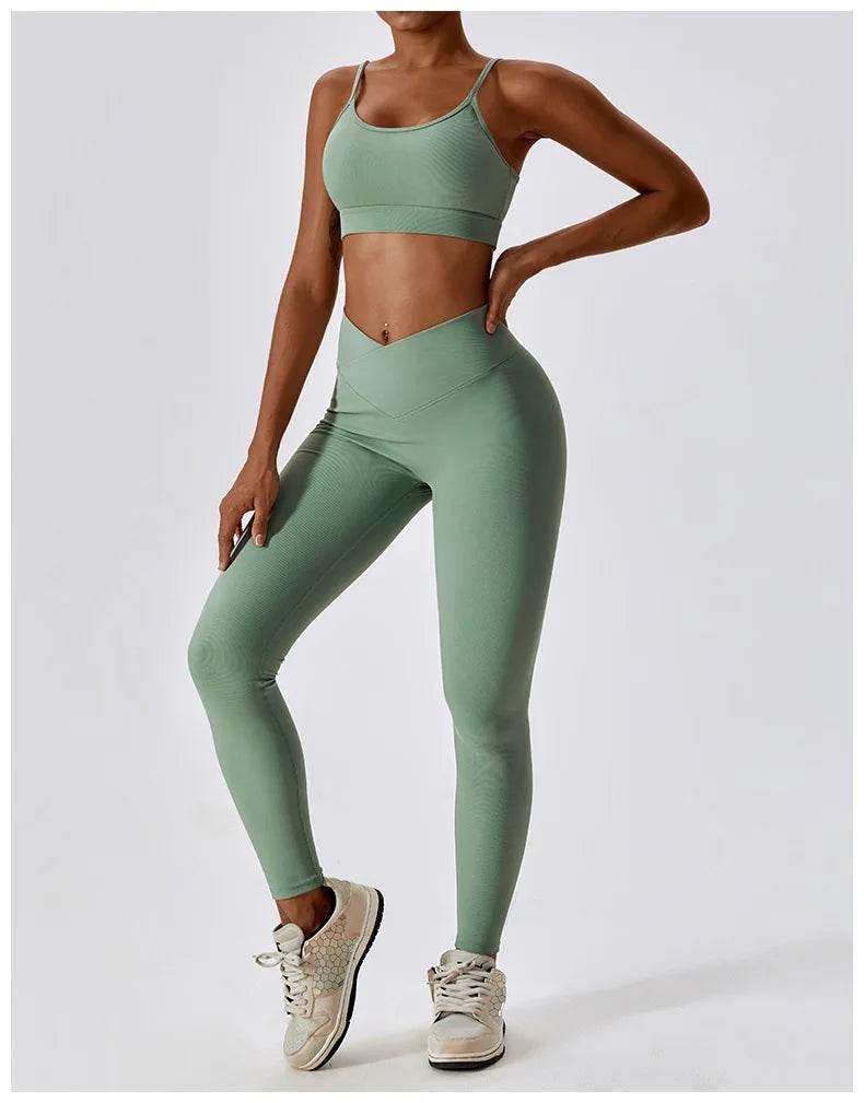 2PCS Seamless Yoga Set Gym Clothes Sportswear Yoga Suits For Women Fitness Rib Tracksuits Sports Bra Gym Leggings Sports Suits - Empire P.E