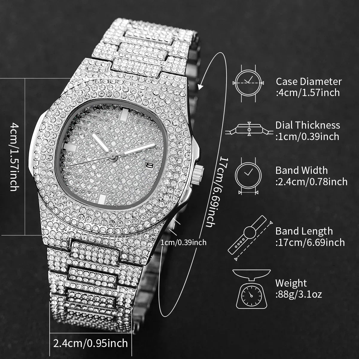 Luxury Full Diamond Men's Stainless Steel Watches Male - Empire P.E