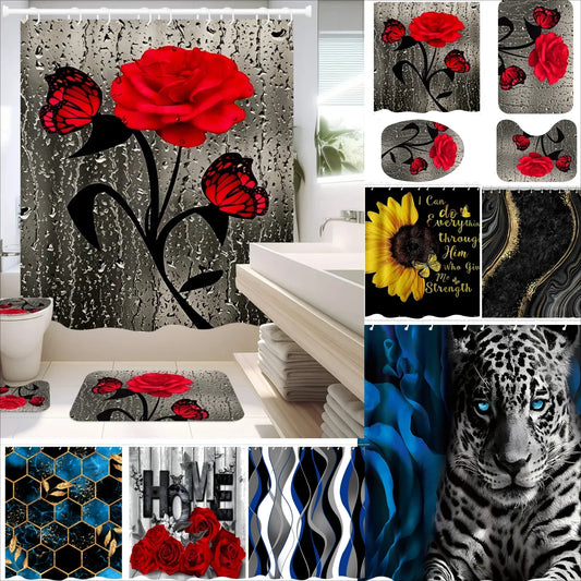 4-Piece Set 3D Printed 180x180cm Waterproof Shower Curtain With Hooks - Empire P.E