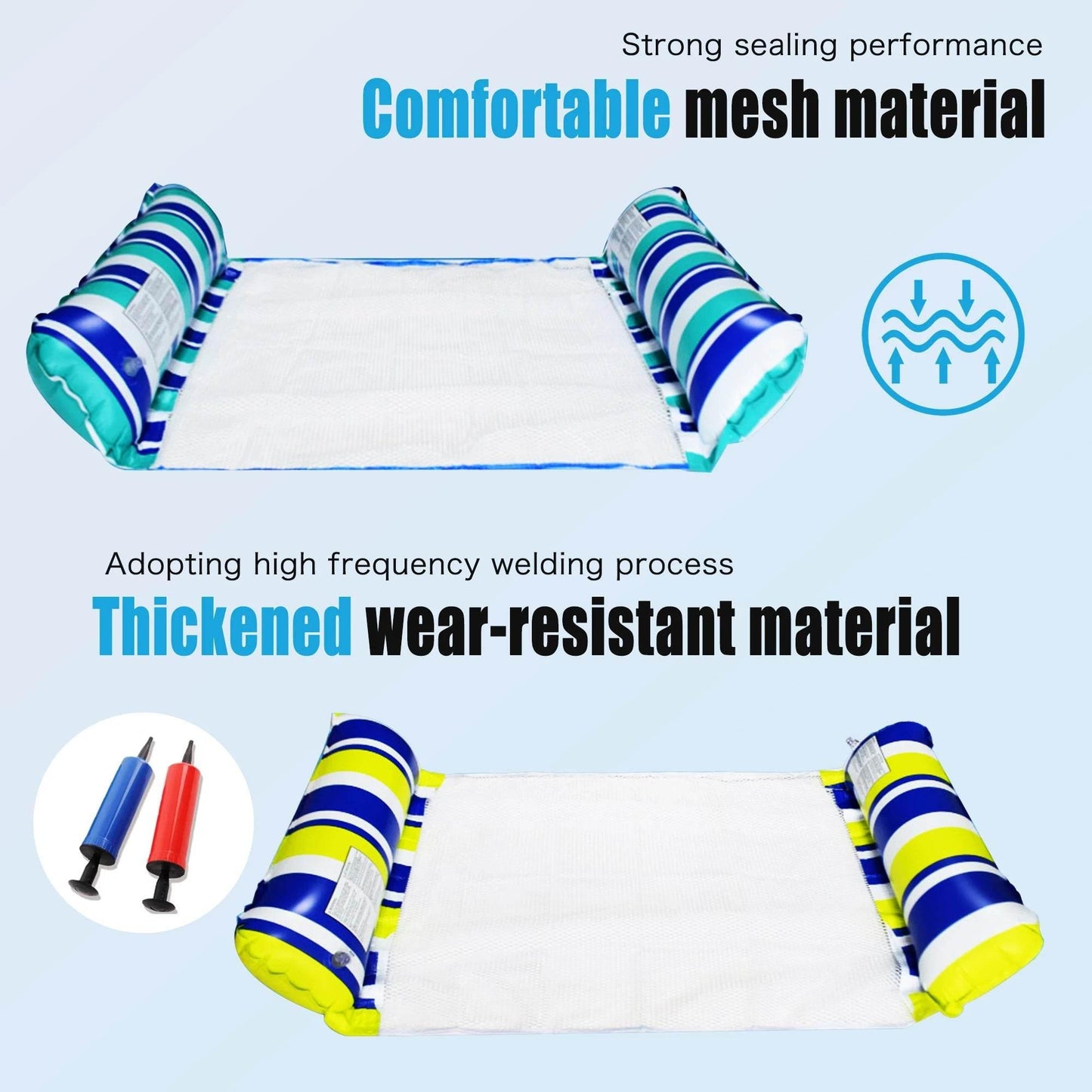 2 Pack Inflatable Floating Hammock, 4 in 1 Adult Pool Float, Inflatable Pool Mattress, with 2 Manual Air Pump, for Beach Party - Empire P.E