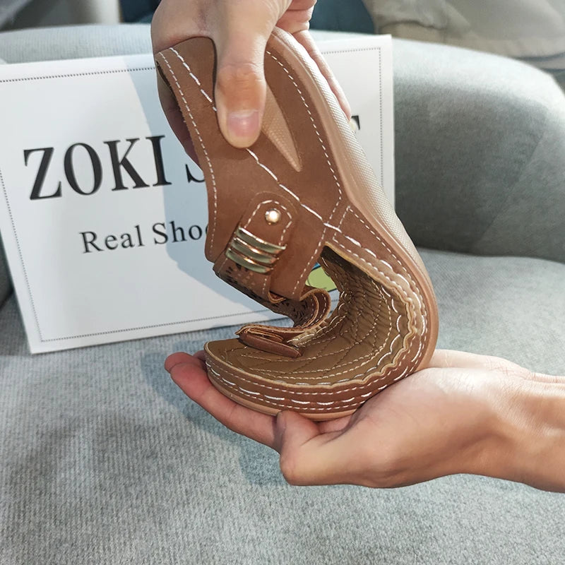 Summer Women's Wedge Sandals 2023 Clip Toe Orthopedic Arch Support Sandals Woman Pu Leather Non-Slip Soft Platform Flip Flops - Empire P.E