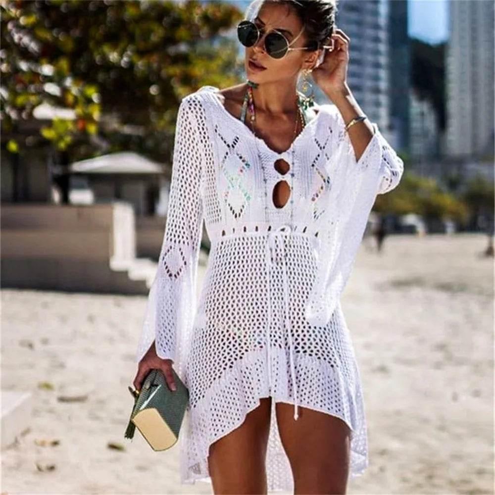 2025 New Beach Cover Up Bikini Crochet Knitted Tassel Tie Beachwear - Empire P.E