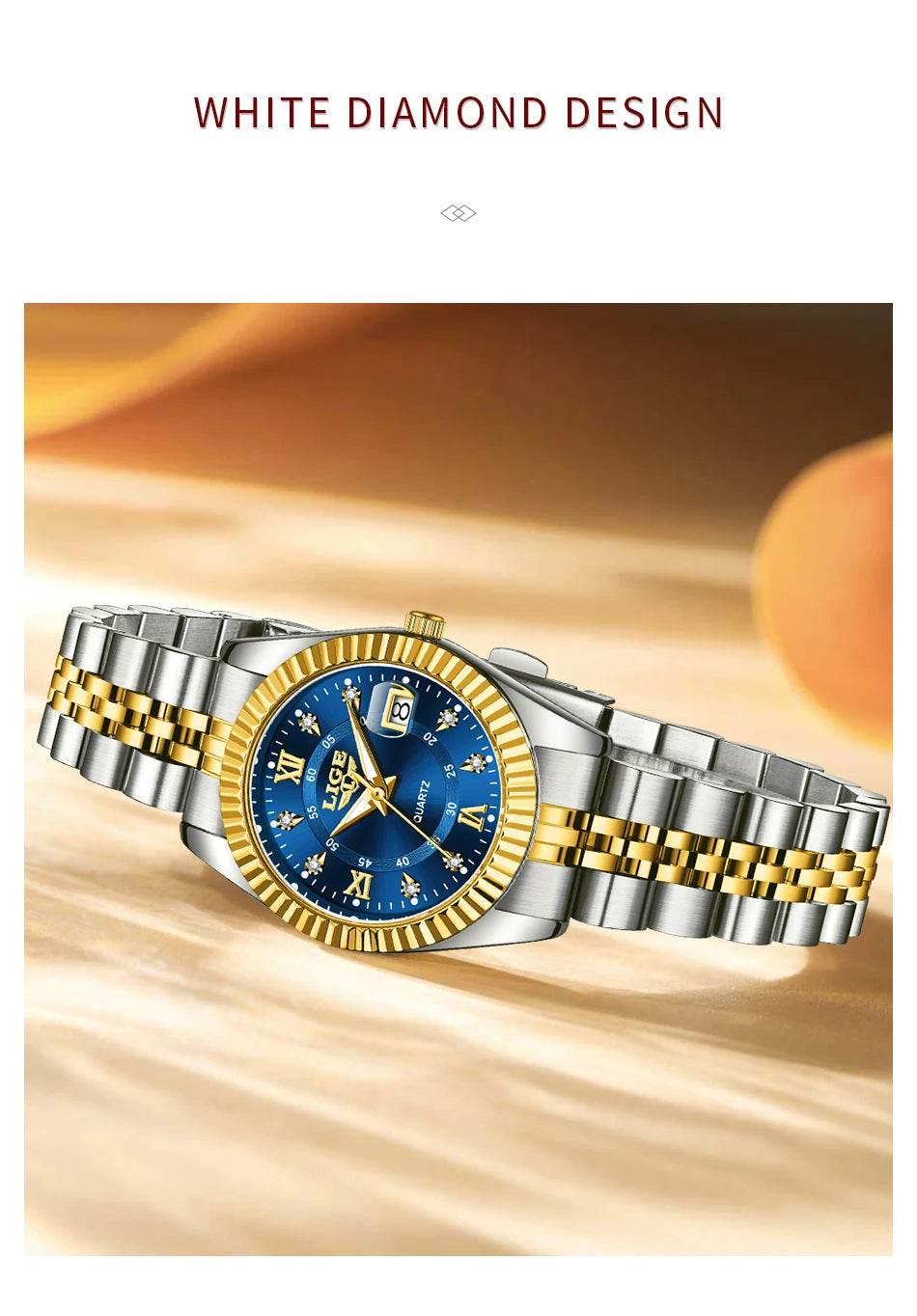 LIGE Top Luxury Watches For Women Vintage Fashion Ladies Watch Waterproof Date Stainless Quartz Wristwatches Reloj Mujer 2025 - Empire P.E
