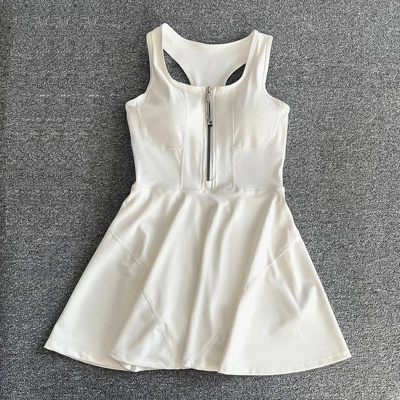 Tennis Skirt Casual Half Zipper Sports Fitness Dress Anti-Running High Waist Slim Golf Yoga Dress - Empire P.E