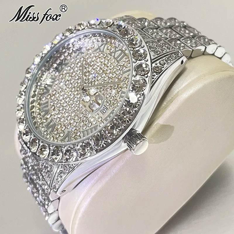 Hot Hip Hop Iced Out Watch for Mens Brand MISSFOX Fashion Bling Quartz Clocks Luxury Full Diamond Wrist Watches Man Reloj Hombre - Empire P.E