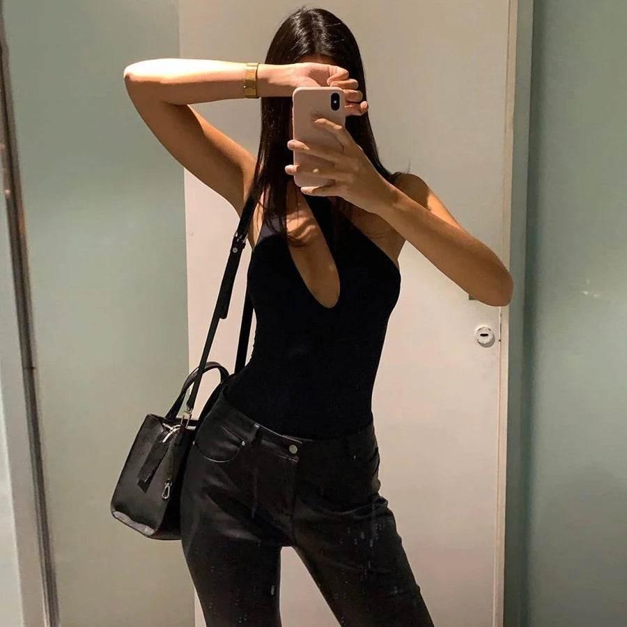 Black Bodysuit One Shoulder Bodycon Sexy Women Cut Out Ladies Overalls Tops Body Femme Bodysuits Summer Woman Clothes - Empire P.E