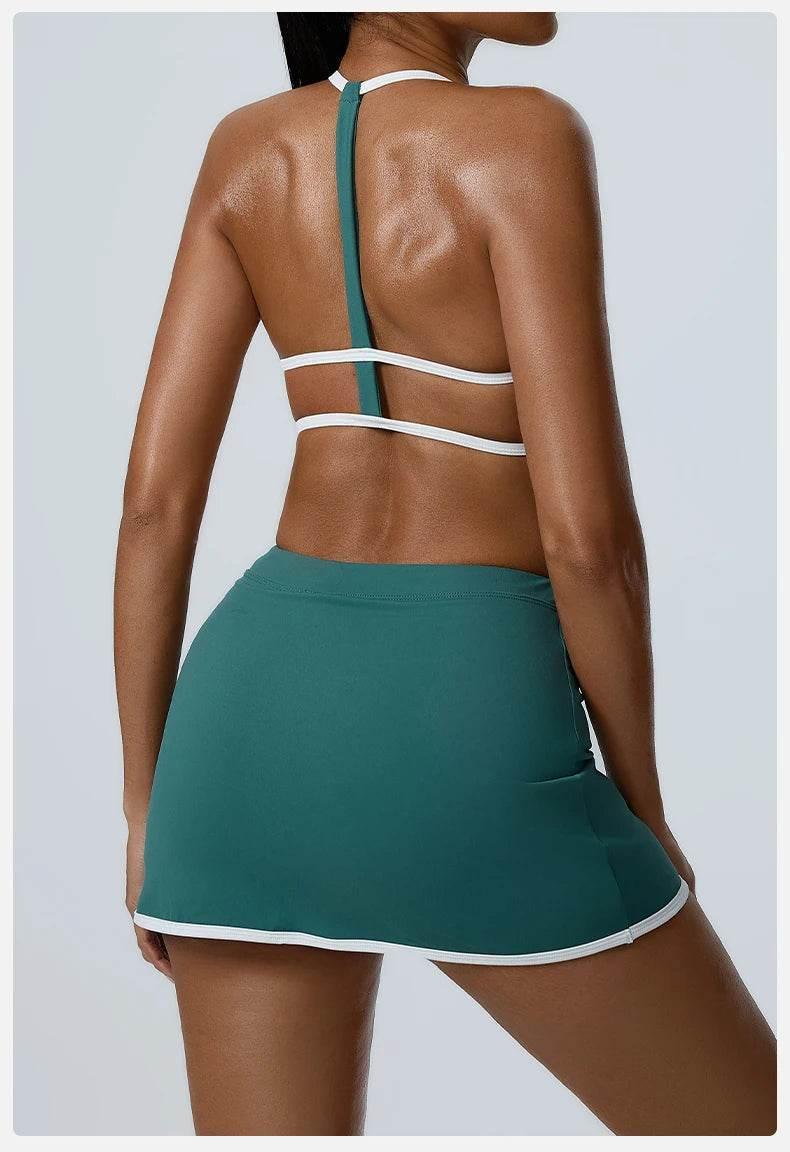 Yoga Women Workout Bra and Shorts Two Piece Patchwork Open Back Elastic Fitness Yoga Outfit Sport Set Women - Empire P.E