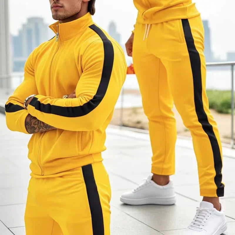 Mens Autumn Fashion Side Striped Jackets And Pants Two Piece Sets