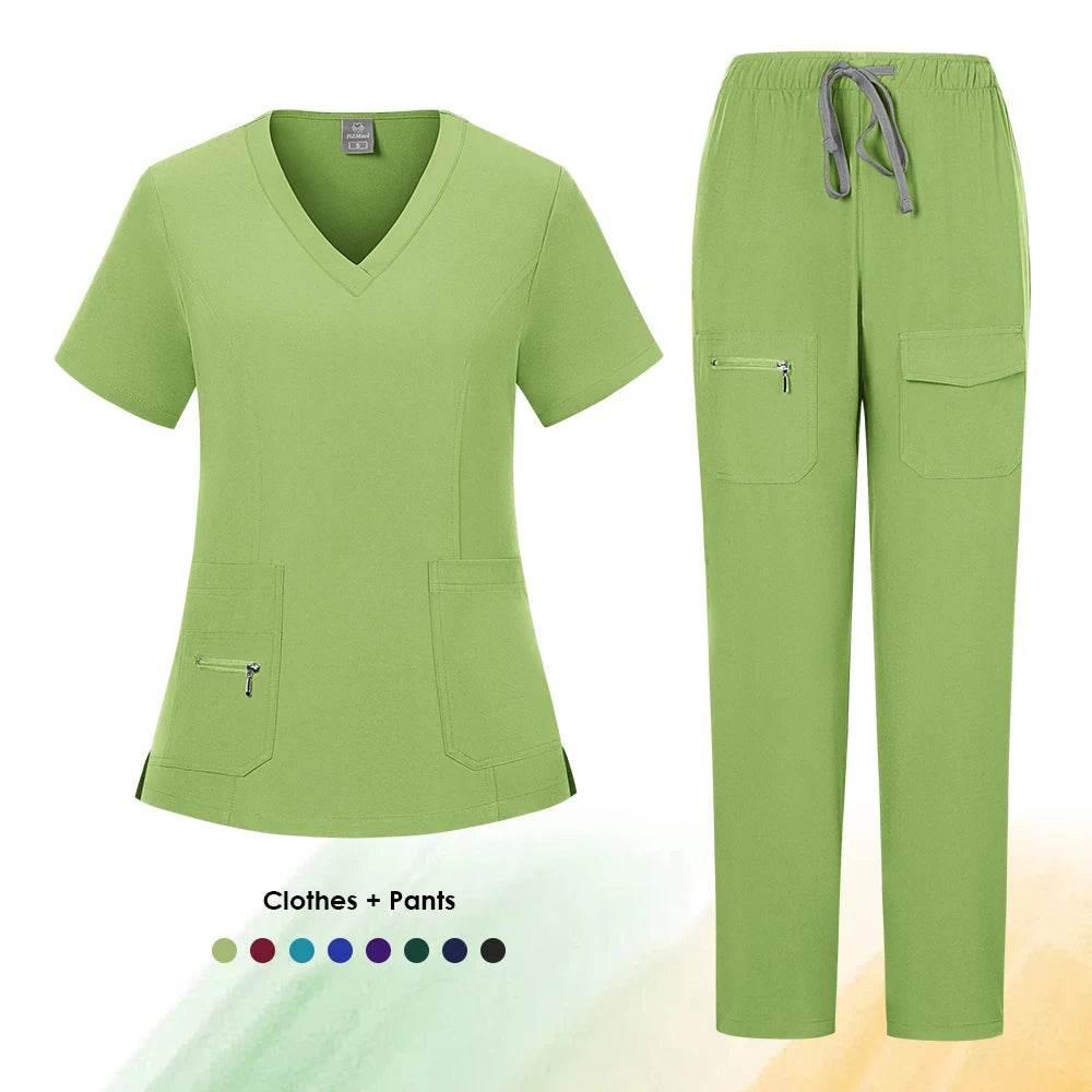 Workwear Nursing Women Scrubs Pants Elastic Wholesale Working Uniform Women Short Sleeve Neck Tops Dental Hospital Scrubs Suits - Empire P.E
