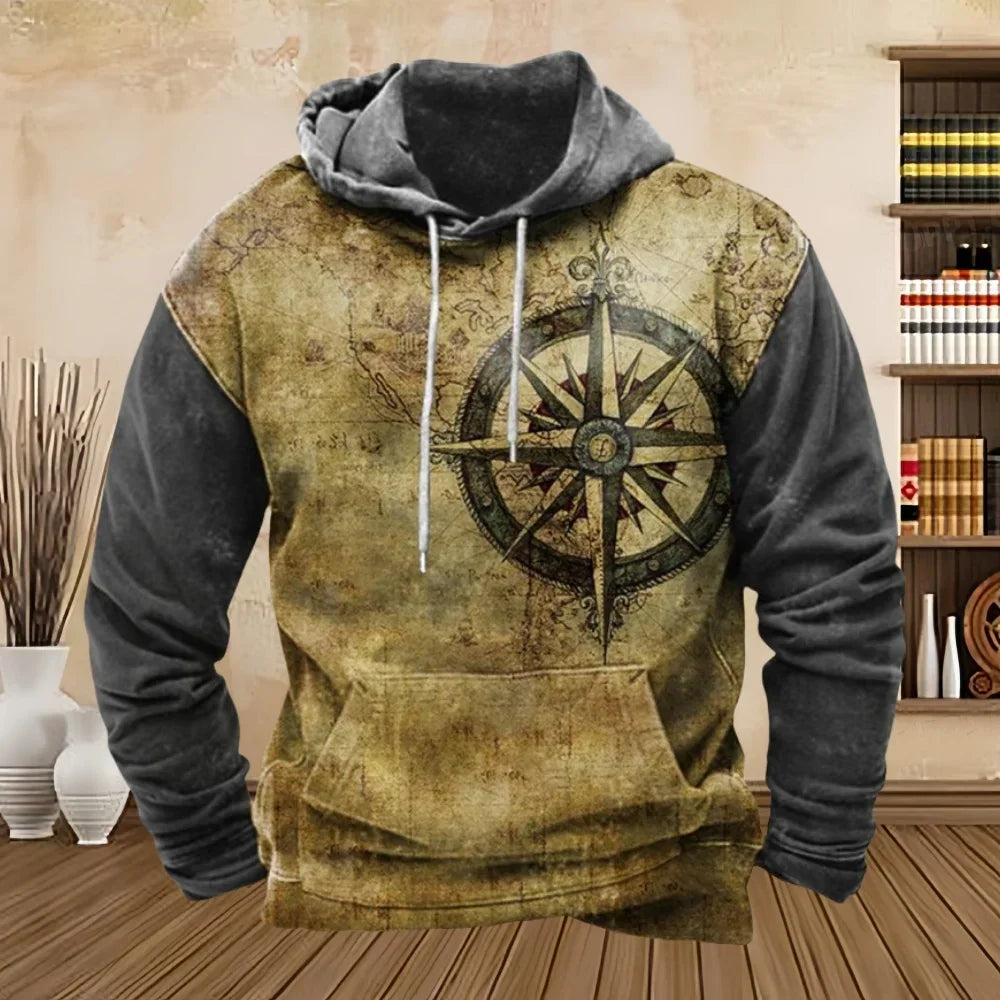 Men's Vintage Compass Graphic Hoodies - Empire P.E