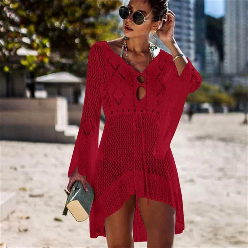 2025 New Beach Cover Up Bikini Crochet Knitted Tassel Tie Beachwear - Empire P.E