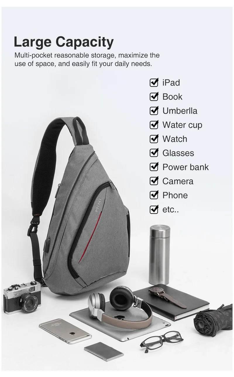 Mixi Men One Shoulder Backpack Women Sling Bag Crossbody USB Boys Cycling Sports Travel Versatile Fashion Bag Student School - Empire P.E