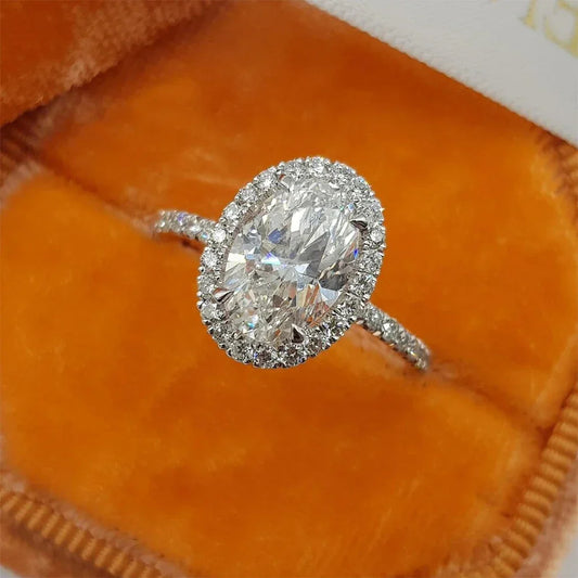 3CT 5CT Oval Halo Moissanite Engagement Ring D Color Diamond 925 Sterling Silver - Empire P.E