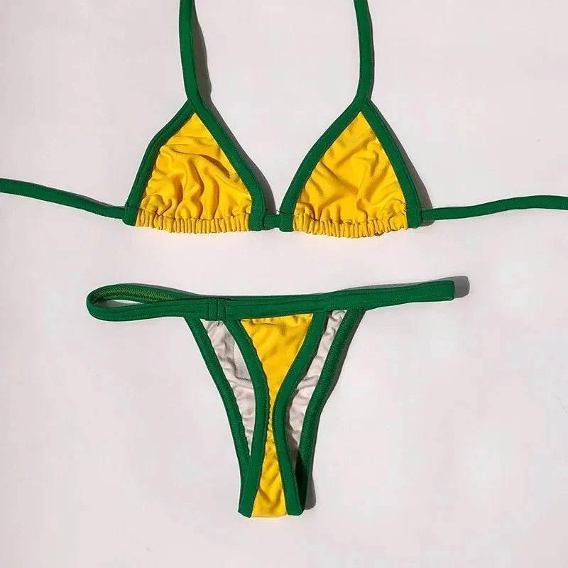 Jamaican flag comparison split bikini set 2024 sexy women's swimsuit patch swimsuit hot suit summer beachwear green and yellow - Empire P.E