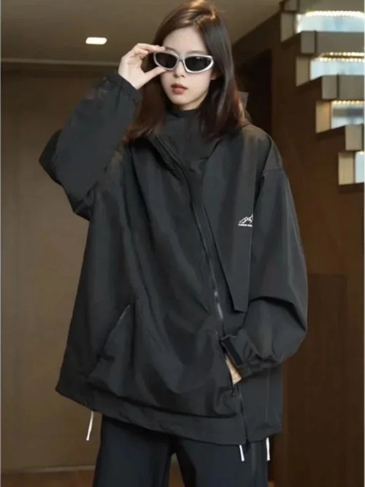 Outdoor Windbreaker Women Double Zipper Sweatshirt Hooded