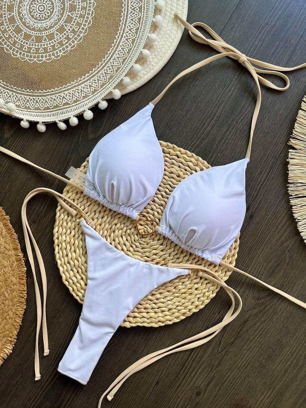 RUOTONSEPT Sexy Halter Solid color Bikini Set Women's Swimsuit Two-piece Triangle Thong Swimwear Bathing Suit Brazilian Biquinis - Empire P.E