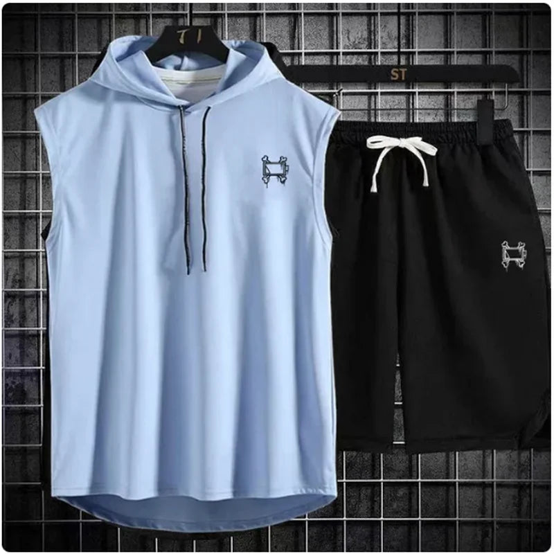 Men's track suit summer sportswear two-piece t-shirt shorts