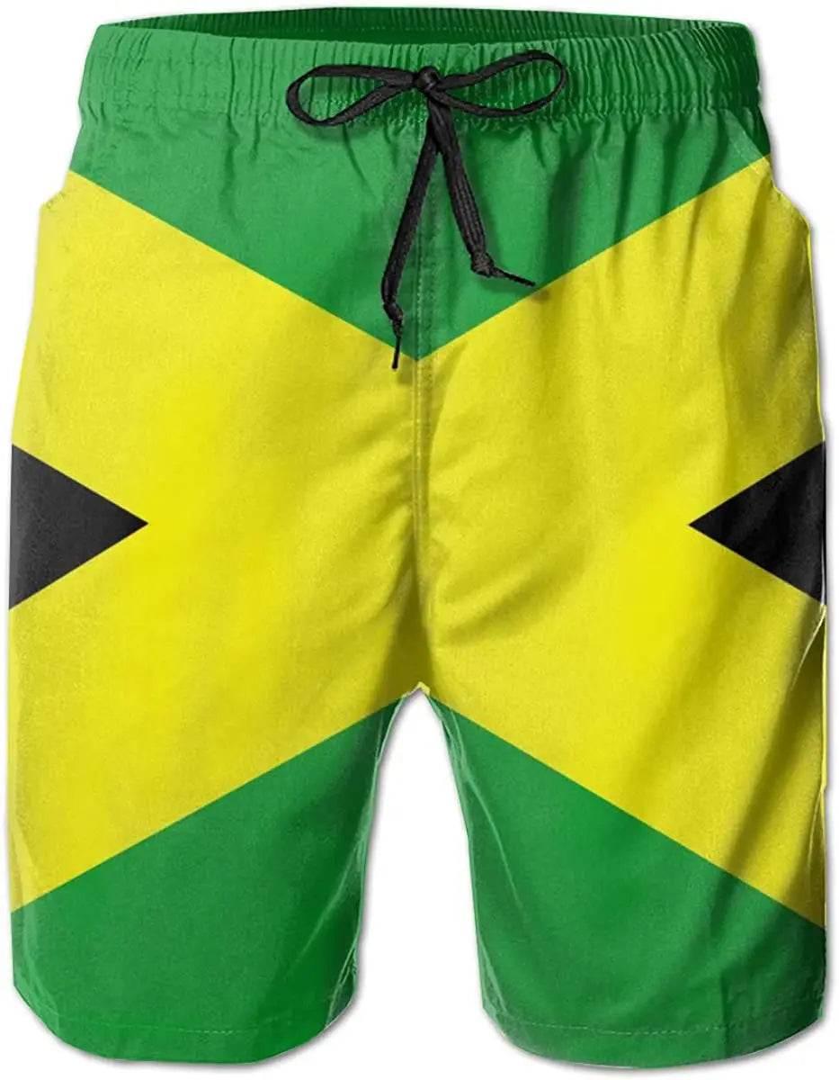 Jamaican Flag Mens Beach Shorts Swimming Trunks Board Shorts Elastic Waist with Pocket - Empire P.E