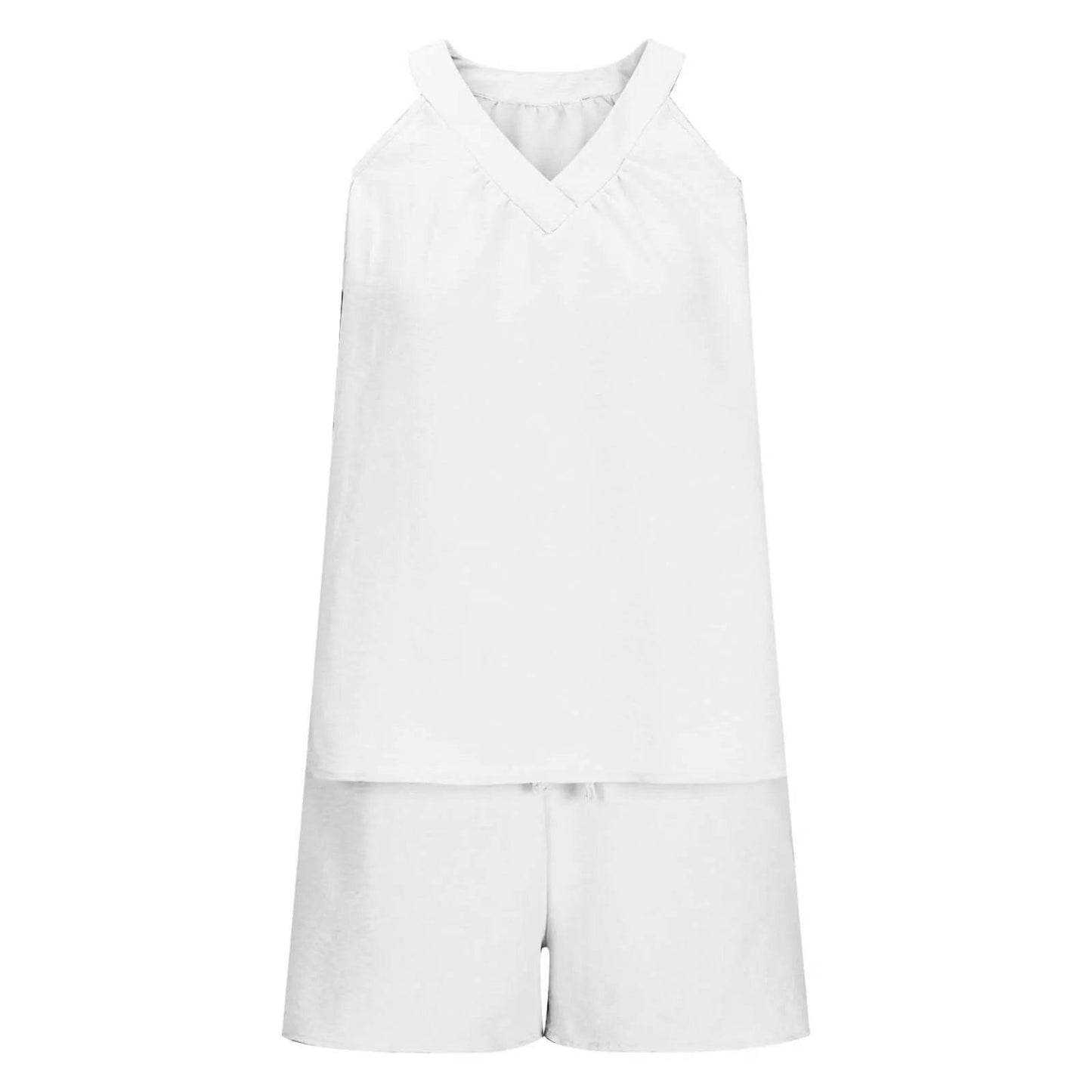 Women'S Summer Casual Suit New Urban Casual Women'S Solid Color Sleeveless Vest Elastic Shorts Home Clothes Two-Piece Set - Empire P.E