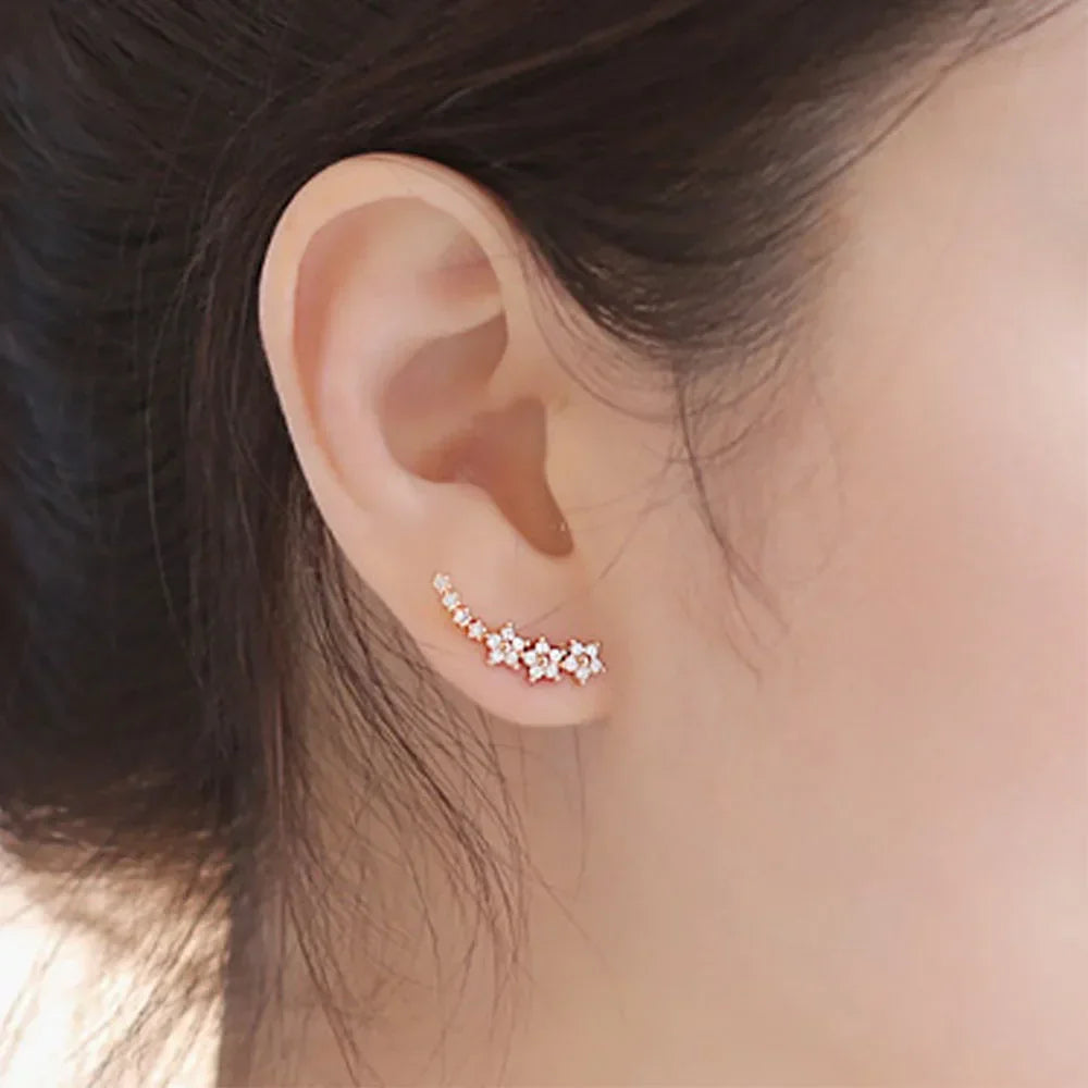 925 Silver Full Moissanite Earrings Climber 7 Star Crawler Stud Ear Cuff - Empire P.E