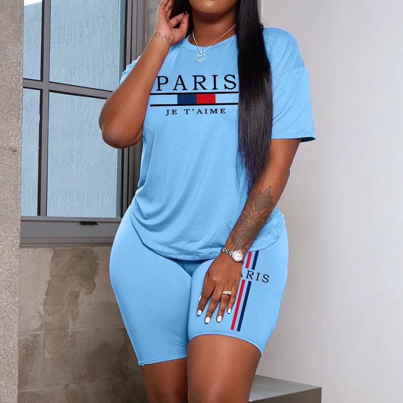 2025 Womens Outfits Fashion Casual Printing Short Sleeve+Shorts Suit Simplicity T-shirt Tracksuits Summer Daily Short Sets S-3XL - Empire P.E