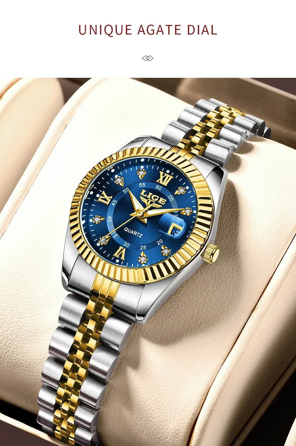 LIGE Top Luxury Watches For Women Vintage Fashion Ladies Watch Waterproof Date Stainless Quartz Wristwatches Reloj Mujer 2025 - Empire P.E