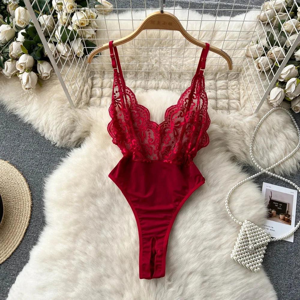 Hollow Out Cosplay Lingerie Lace Backless Jumpsuit - Empire P.E