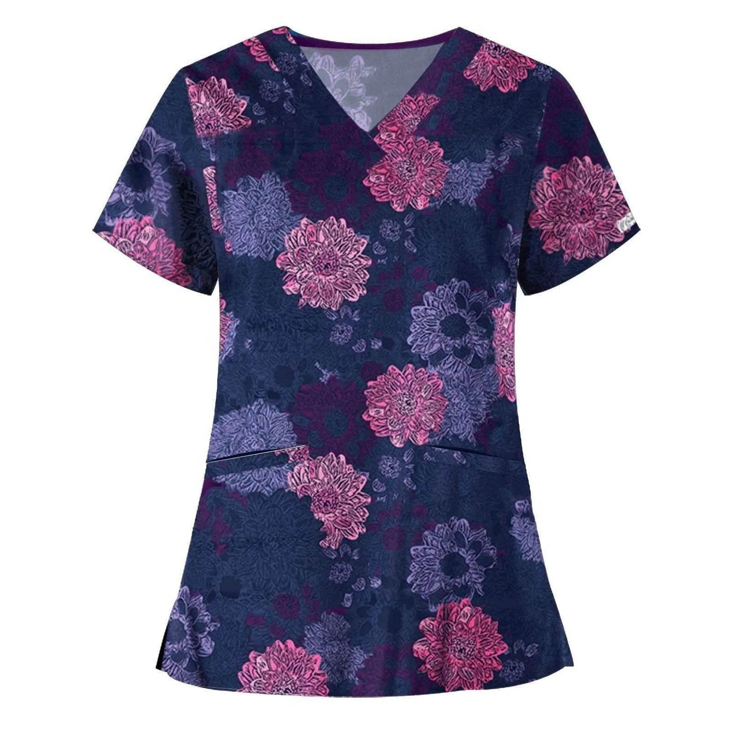 Women Working Uniform Animal Print Cartoon Cat Dog Short Sleeve V-neck Tops - Empire P.E