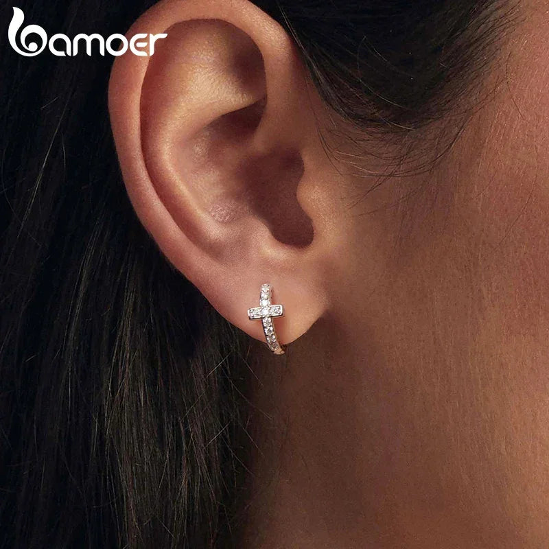 Moissanite Cross Hoop Earrings - Empire P.E