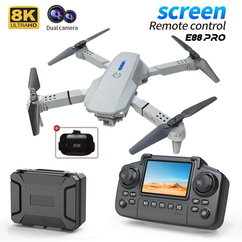 New E88Pro RC Drone Professinal With Screen Remote Control Wide Angle Dual 8K HD Camera Foldable RC Helicopter WIFI FPV Gift Toy - Empire P.E