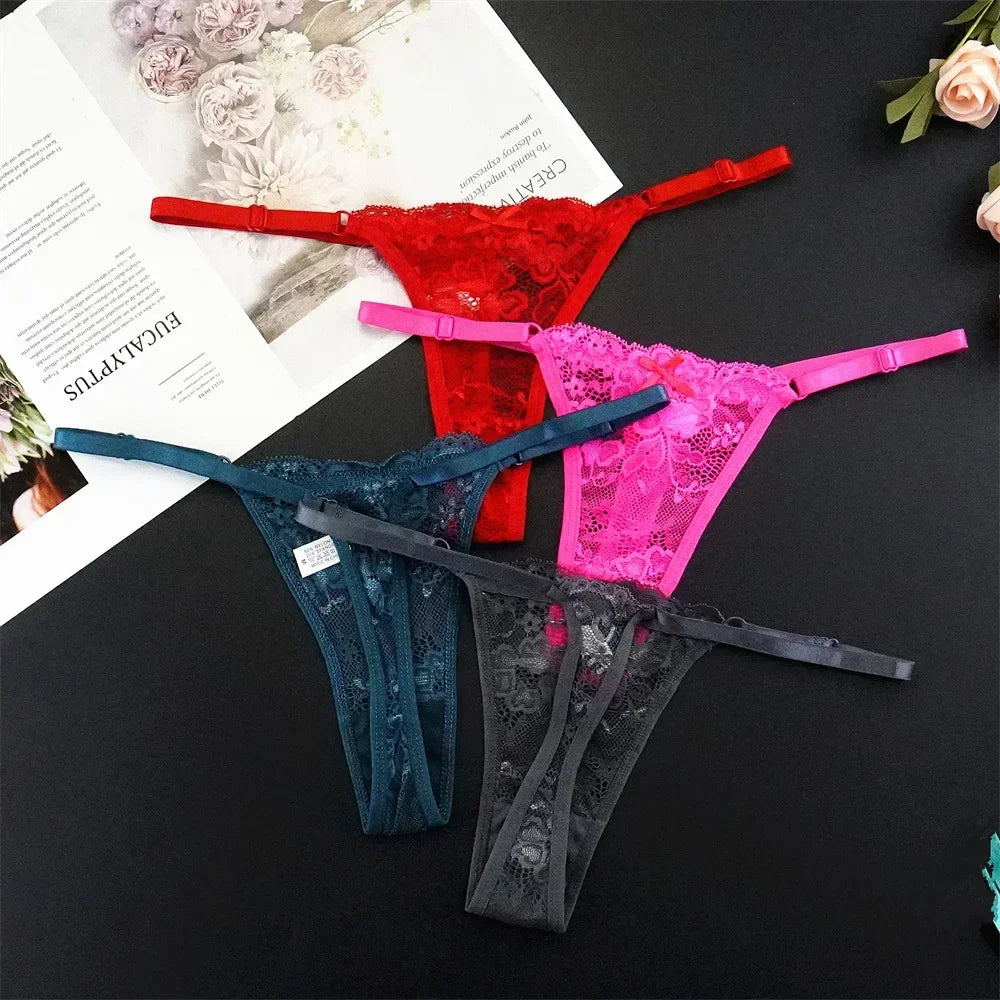 Sexy G String 4 Pcs Mix Adjustable Hollow Out Lace Thongs for Women - Empire P.E