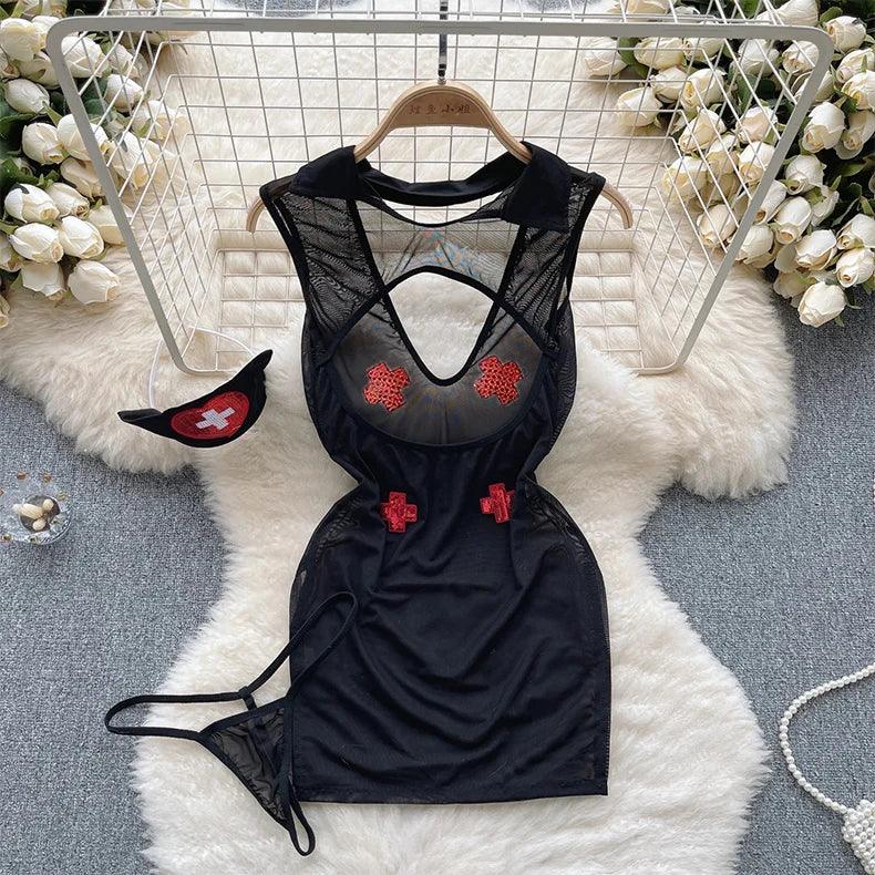 Hollow Out Cosplay Lingerie Lace Backless Jumpsuit - Empire P.E