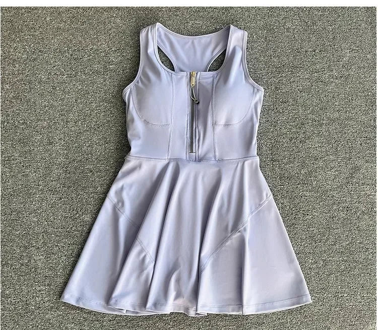 Tennis Skirt Casual Half Zipper Sports Fitness Dress Anti-Running High Waist Slim Golf Yoga Dress - Empire P.E