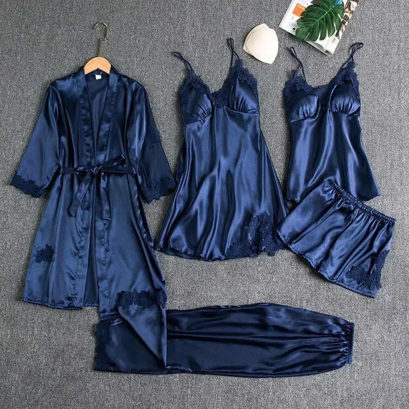 5-piece Set of Women's Sexy Silk Nightgown - Empire P.E