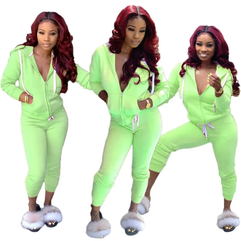 2 Pieces Set Women Fall Hot Style Pure Color Fleece two piece set - Empire P.E
