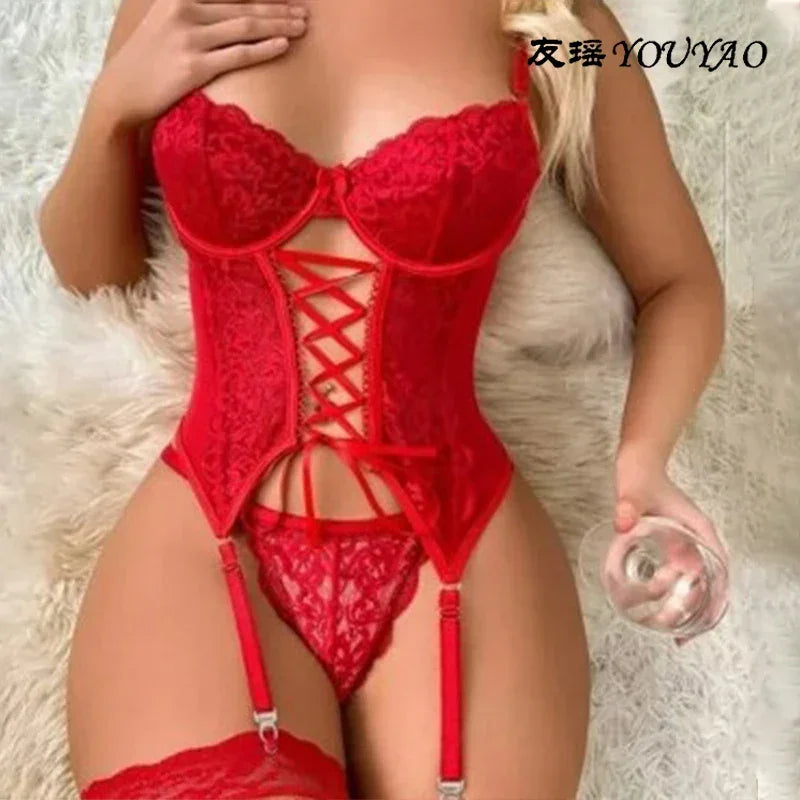 Sexy Crotchless Lingerie Women Lace Hollow Bodysuit - Empire P.E