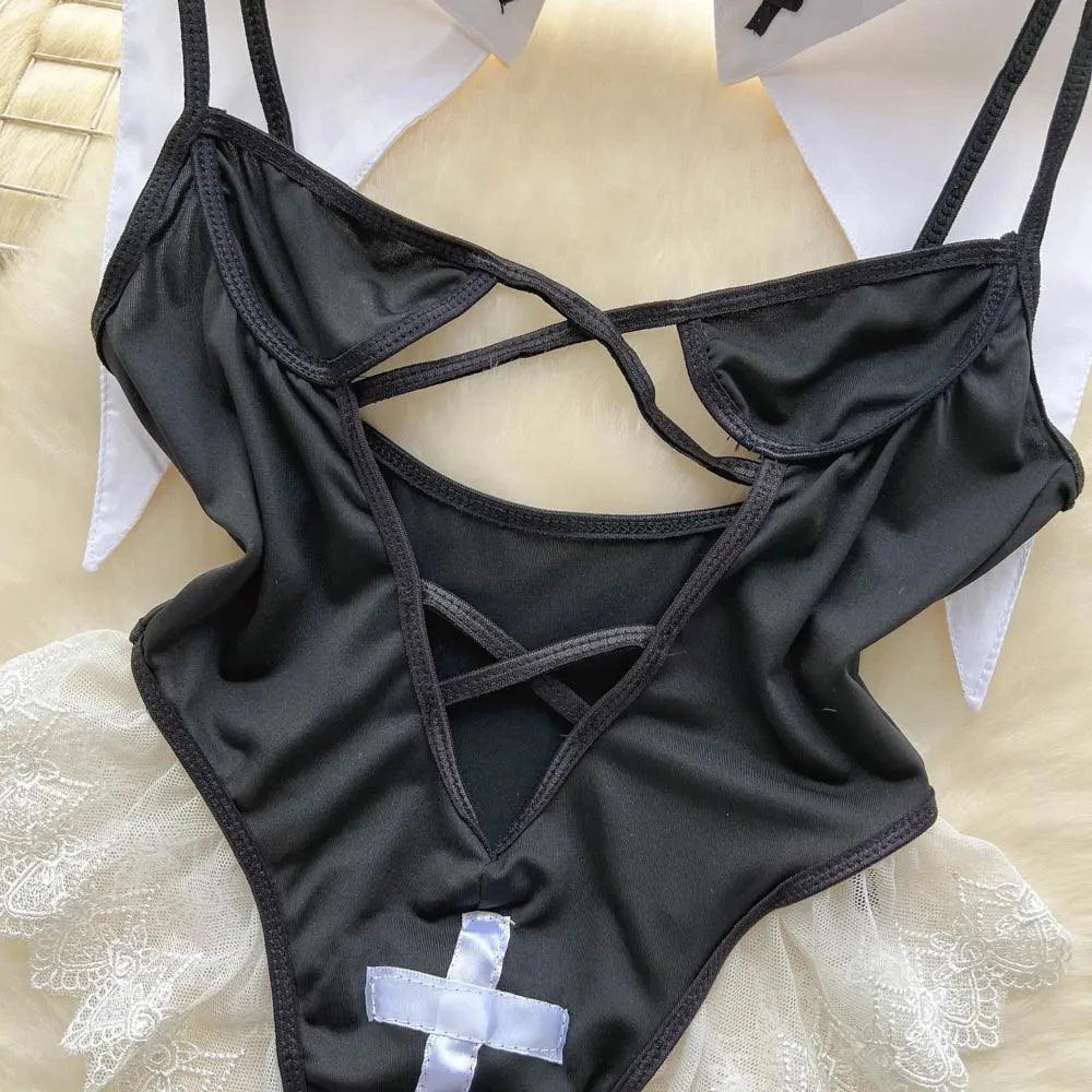 Hollow Out Cosplay Lingerie Lace Backless Jumpsuit - Empire P.E