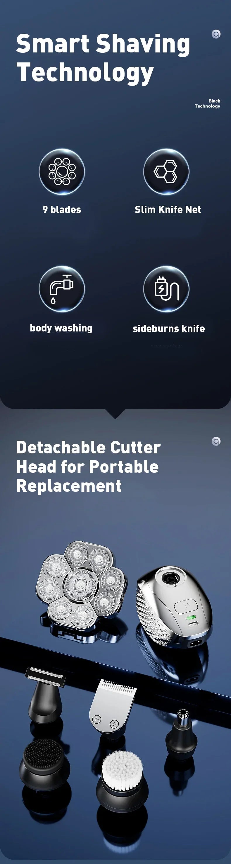 4D Head Shavers for Bald Men, Upgraded 9 Floating Heads 6-in-1 Rechargeable Waterproof Wet Dry Bald Head Shavers for Men - Empire P.E