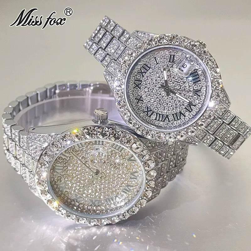 Hot Hip Hop Iced Out Watch for Mens Brand MISSFOX Fashion Bling Quartz Clocks Luxury Full Diamond Wrist Watches Man Reloj Hombre - Empire P.E